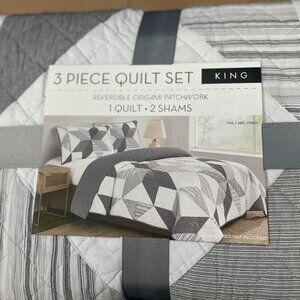 Pem America Origami Pieced Nautical Patchwork 3-piece Quilt Set, Reversible, NWT